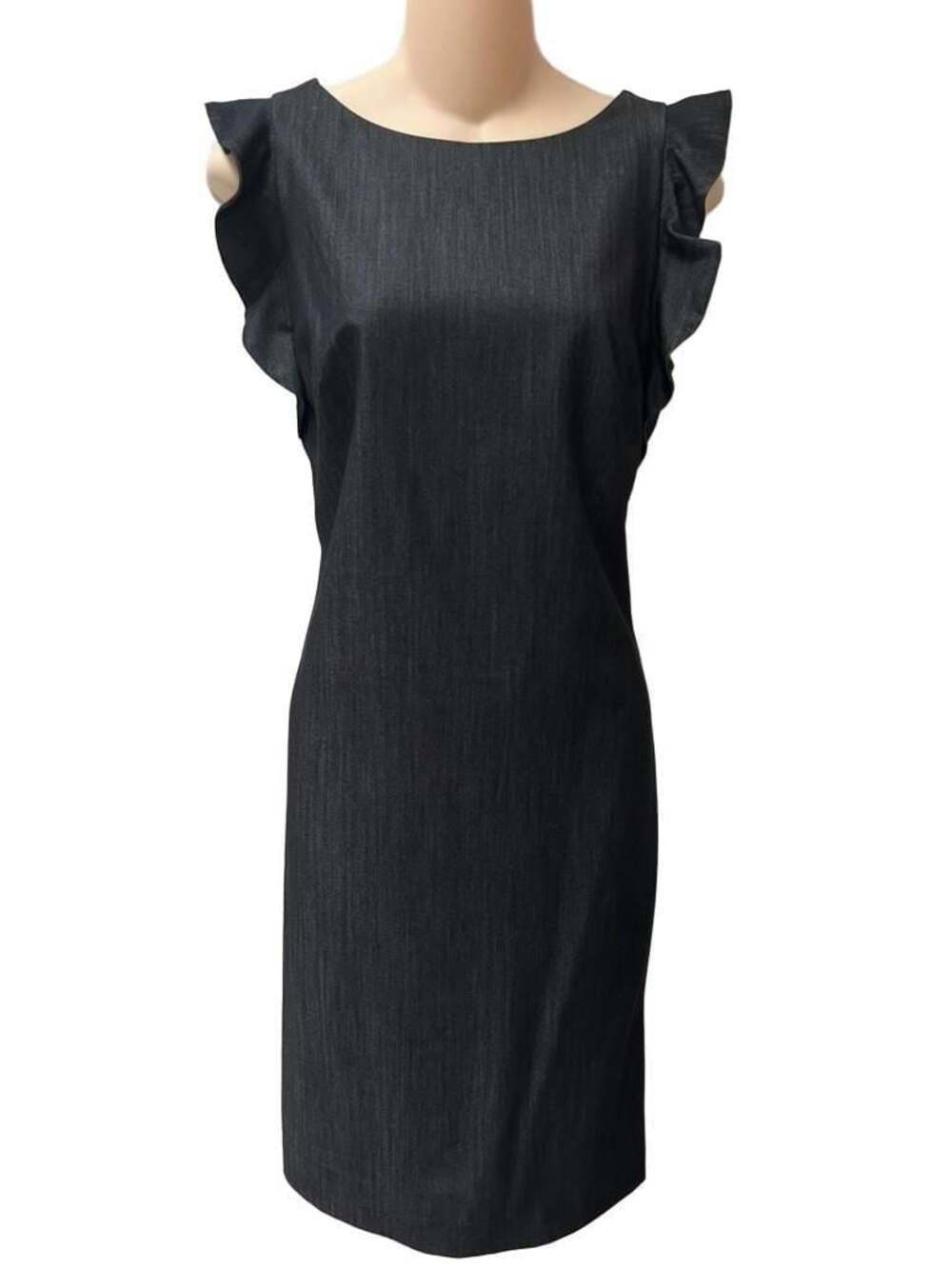 Calvin Klein Women's Charcoal Grey Flutter Ruffle Sleeve Sheath Dress Size 6